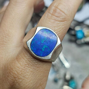 Vintage Sterling Silver Azurite Signet Ring Modernist Mexico 1970s